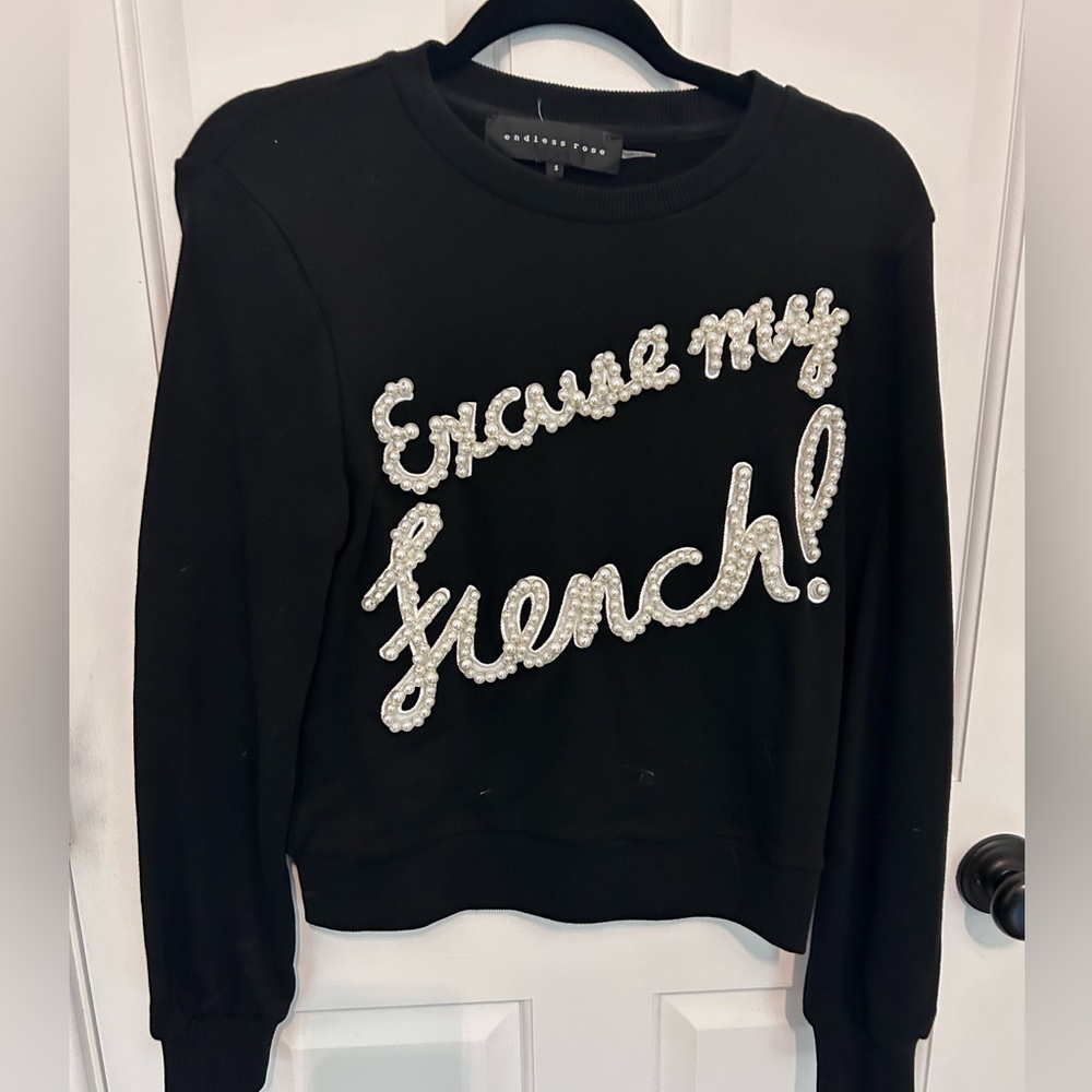 Endless Rose Black Sweatshirt with Pearl Script small